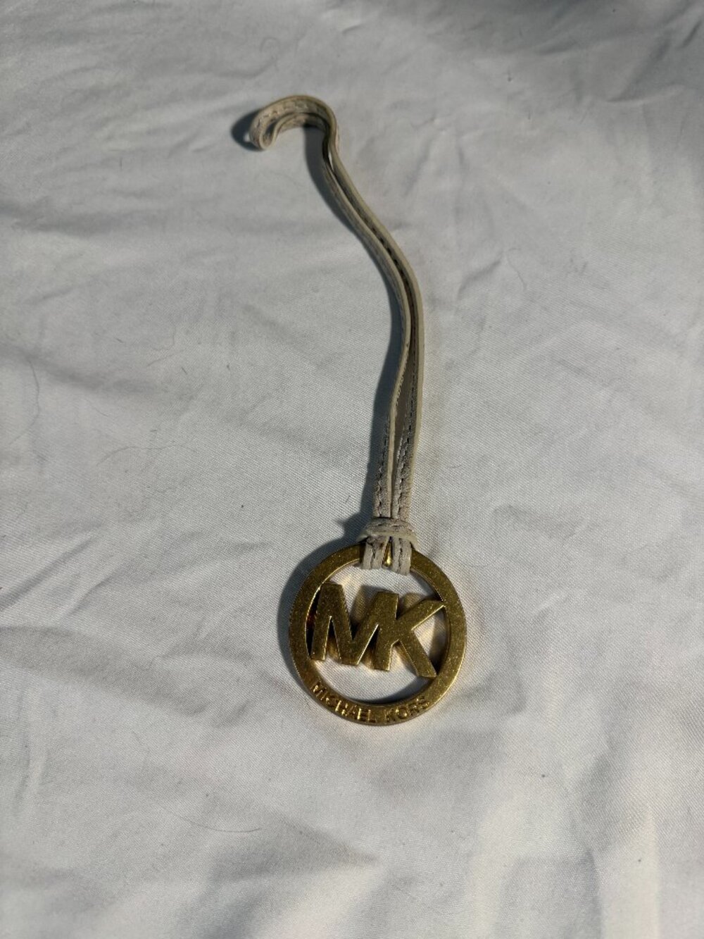 Michael Kors Gold MK Logo Bag Charm with Beige Strap